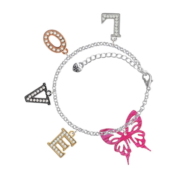 Delight Jewelry Acrylic Medium Cut Out Butterfly Magenta Multi-Colored Crystal Love Charm Bracelet