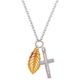 thumbnail image 1 of Delight Jewelry Acrylic Medium Leaf Orange Mixed Brown and Yellow Be Strong and Courageous Engraved Cross Zoey Necklace, 28", 1 of 4