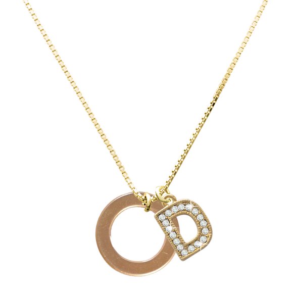 Delight Jewelry Acrylic Medium Ring Gold-tone - Large Goldtone Crystal Initial - D - Charm Necklace, 17.5"+2"