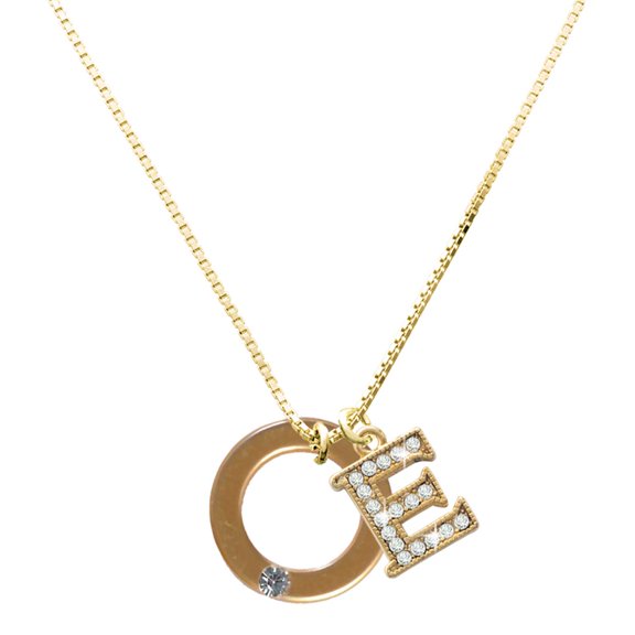 Delight Jewelry Acrylic Medium Ring with 4mm Gold-tone Crystal - Large Goldtone Crystal Initial - E - Charm Necklace, 17.5"+2"