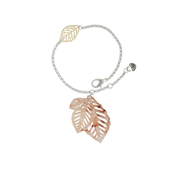 Delight Jewelry Acrylic Medium Triple Leaf Mixed Brown and Yellow - Goldtone Leaf Delicate Bracelet, 6.25+1.75"