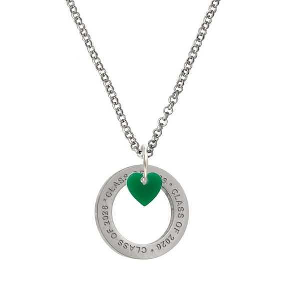 Delight Jewelry Acrylic Mini Green Heart - Silvertone Class of 2026 Affirmation Ring Necklace, 23"