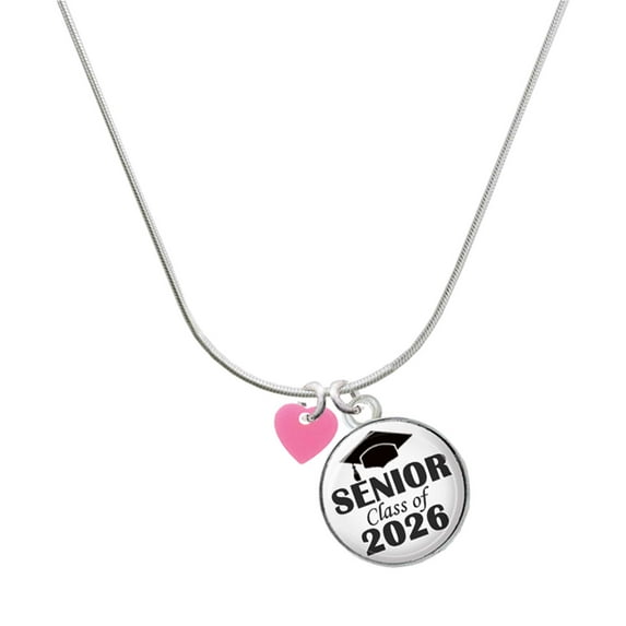 Delight Jewelry Acrylic Mini Hot Pink Heart - Silvertone Senior Class of 2026 Dome Necklace, 18"