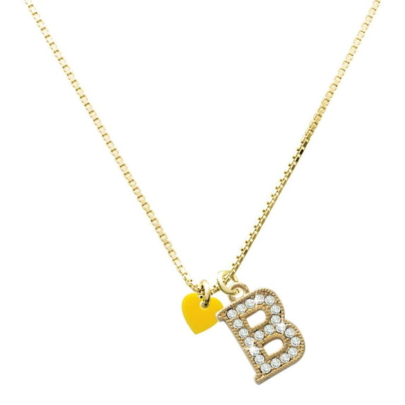 Delight Jewelry Acrylic Mini Yellow Heart - Large Goldtone Crystal Initial - B - Charm Necklace, 17.5"+2"