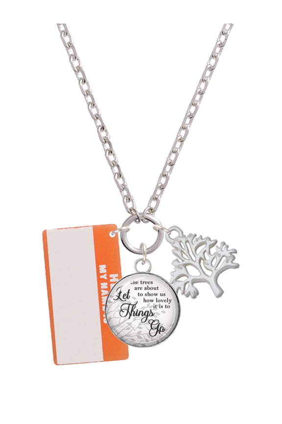 Acrylic Orange "Hello" Name Tag Let Things Go Fall Zoey Charm Necklace, 28"