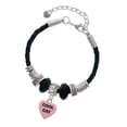 thumbnail image 1 of Delight Jewelry Acrylic Pink "Cool Cat / Purr Fect" Heart Lil Sister Celtic Knot Leather Bead Bracelet, 7"+2" Extender, 1 of 4