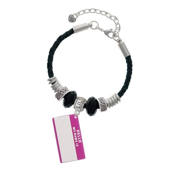 Delight Jewelry Acrylic Pink "Hello" Name Tag Lil Sister Celtic Knot Leather Bead Bracelet, 7"+2" Extender