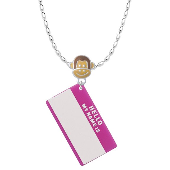 Delight Jewelry Acrylic Pink "Hello" Name Tag Mia Monkey Charm Necklace