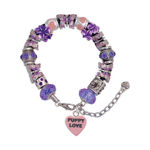 Delight Jewelry Acrylic Pink "Puppy Love / Take a Walk" Heart Purple Butterfly Bracelet