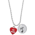 thumbnail image 1 of Delight Jewelry Acrylic Red "Be Mine / Kiss Me" Heart Silvertone Script Initial Disc - T - Charm Necklace, 20"+3", 1 of 4