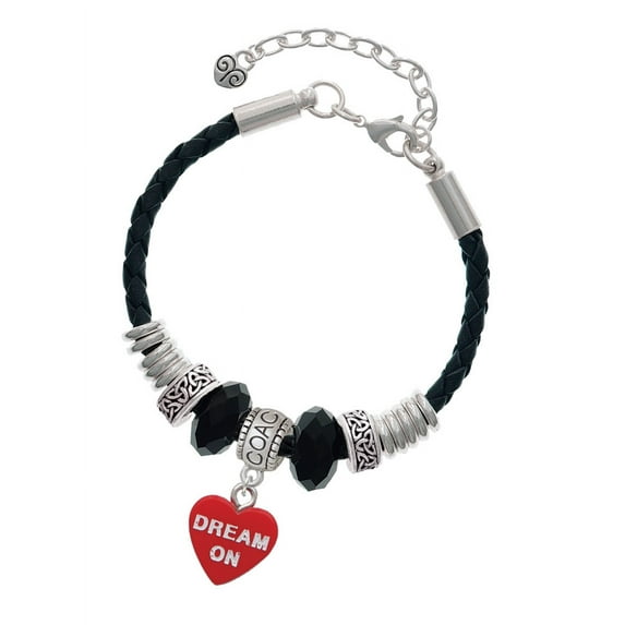 Delight Jewelry Acrylic Red "Dream On / Bite Me" Heart Coach Celtic Knot Leather Bead Bracelet, 7"+2" Extender