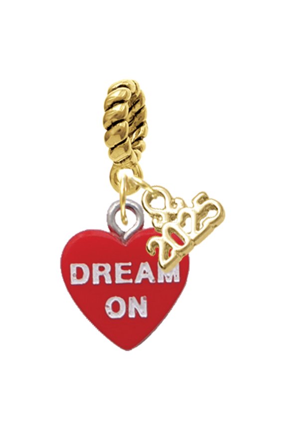 Acrylic Red "Dream On / Bite Me" Heart - Gold-tone Rope Charm Bead Dangle with Mini 2025