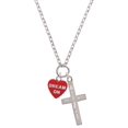 thumbnail image 1 of Delight Jewelry Acrylic Red "Dream On / Bite Me" Heart I Have Plans for You Engraved Cross Zoey Necklace, 28", 1 of 4