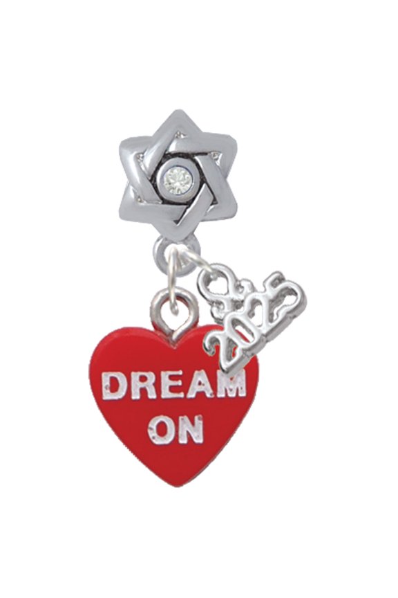 Acrylic Red "Dream On / Bite Me" Heart - Silver-tone Clear Star of David Charm Bead Dangle with Mini 2025