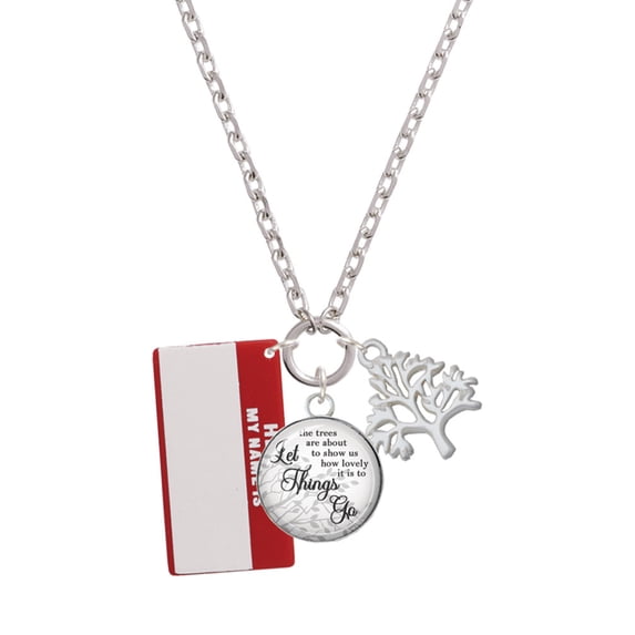 Delight Jewelry Acrylic Red "Hello" Name Tag Let Things Go Fall Zoey Charm Necklace, 28"