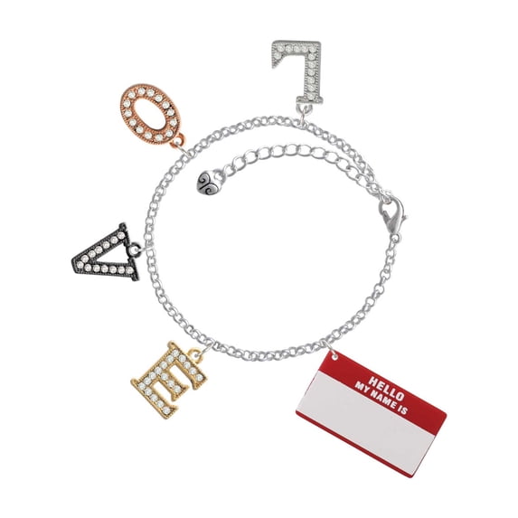 Delight Jewelry Acrylic Red "Hello" Name Tag Multi-Colored Crystal Love Charm Bracelet