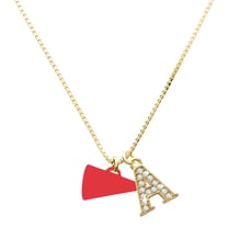 Delight Jewelry Acrylic Red Megaphone - Large Goldtone Crystal Initial - A - Charm Necklace, 17.5" 2"