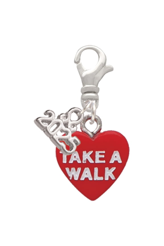 Acrylic Red "Puppy Love / Take a Walk" Heart - Silver-tone Clip on Charm with Mini Year 2025