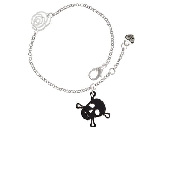 Delight Jewelry Acrylic Small Black Skull Silver-tone Rose Link Chain Bracelet, 6.25"+1.75" Extender