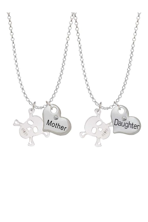 Acrylic Small Clear Skull Mother & Daughter Heart Necklaces (Set of 2), 19"+2"