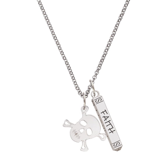 Delight Jewelry Acrylic Small Clear Skull Silvertone Believe Faith Prayer Hope Bar Charm Necklace, 23"