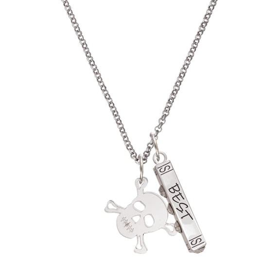 Delight Jewelry Acrylic Small Clear Skull Silvertone Best Friends Forever Bar Charm Necklace, 23"