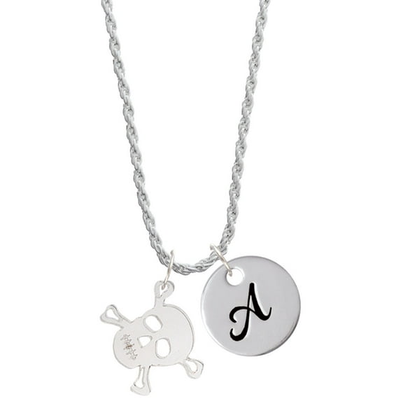 Delight Jewelry Acrylic Small Clear Skull Silvertone Script Initial Disc - A - Charm Necklace, 20"+3"