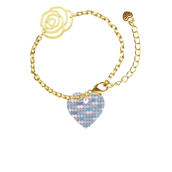 Delight Jewelry Acrylic Small Hologram Heart Gold-tone Flower Link Chain Bracelet, 6.75"+2" Extender