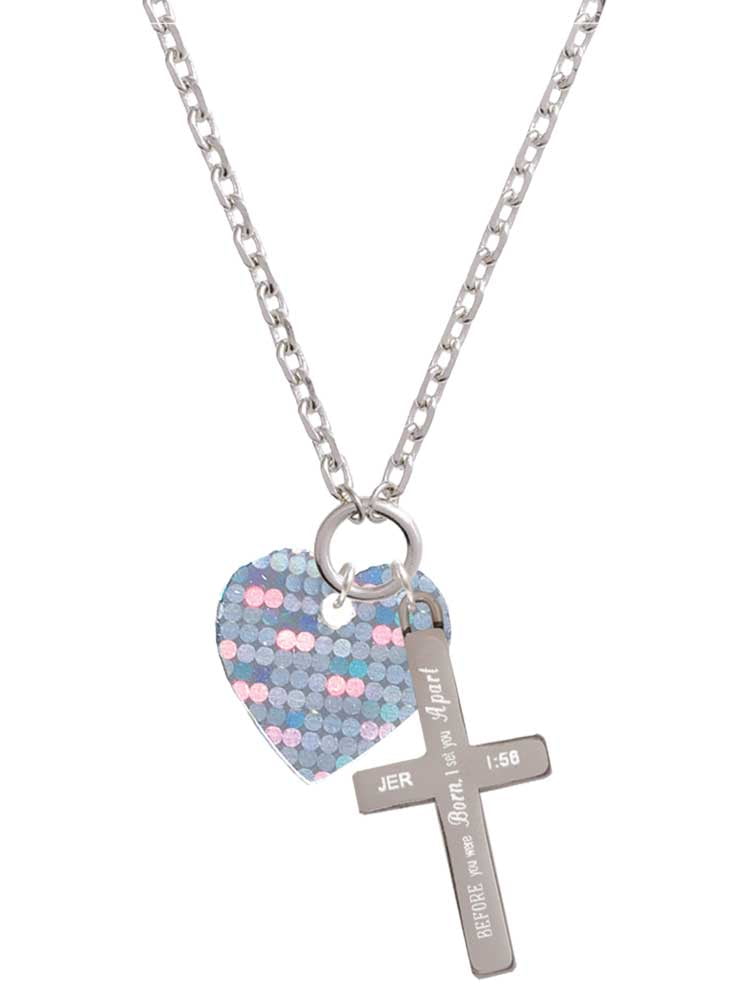 Delight Jewelry Acrylic Small Hologram Heart I Set You Apart Engraved Cross Zoey Necklace, 28"
