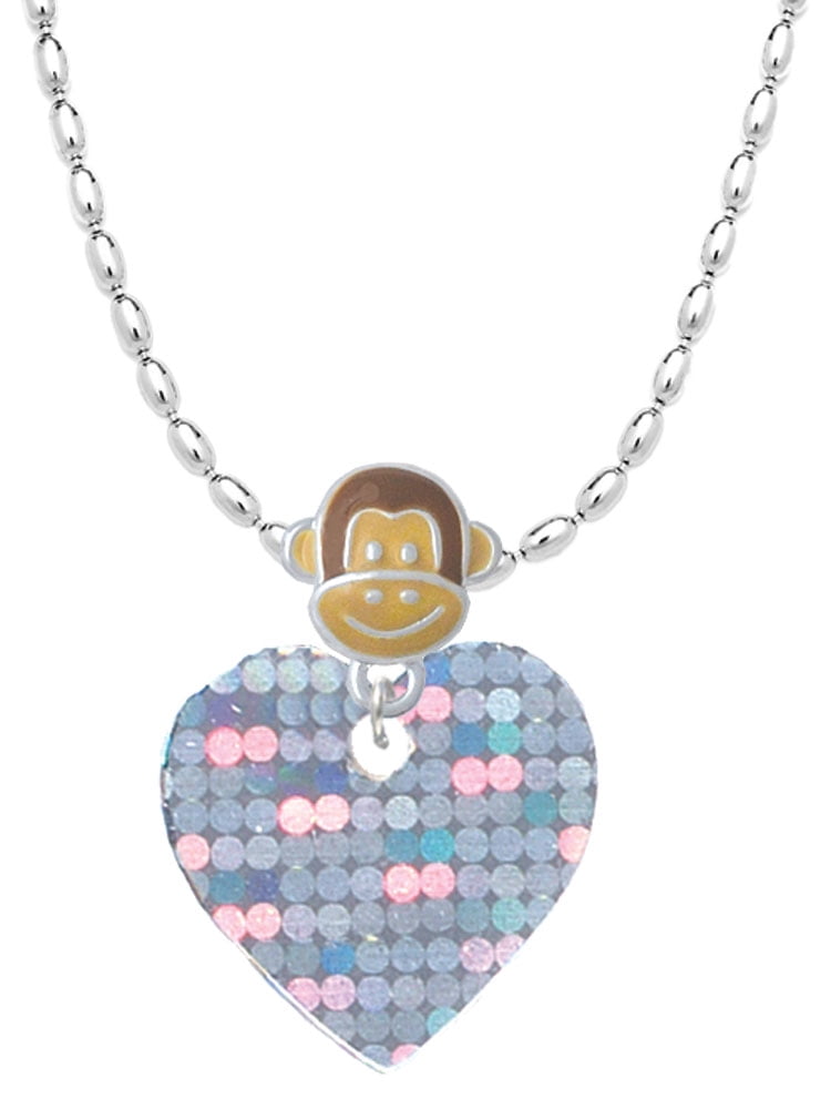 Delight Jewelry Acrylic Small Hologram Heart Mia Monkey Charm Necklace