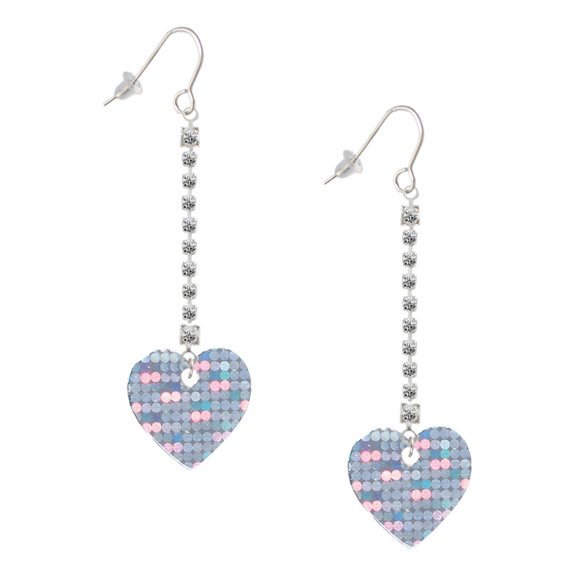 Delight Jewelry Acrylic Small Hologram Heart - Silver-tone Long Sparkle Dangle French Earrings