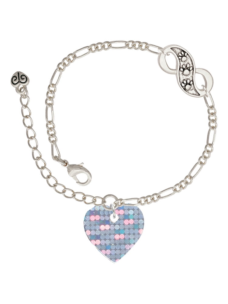 Delight Jewelry Acrylic Small Hologram Heart Silver-tone Paw Infinity Link Chain Bracelet, 6"+2" Extender