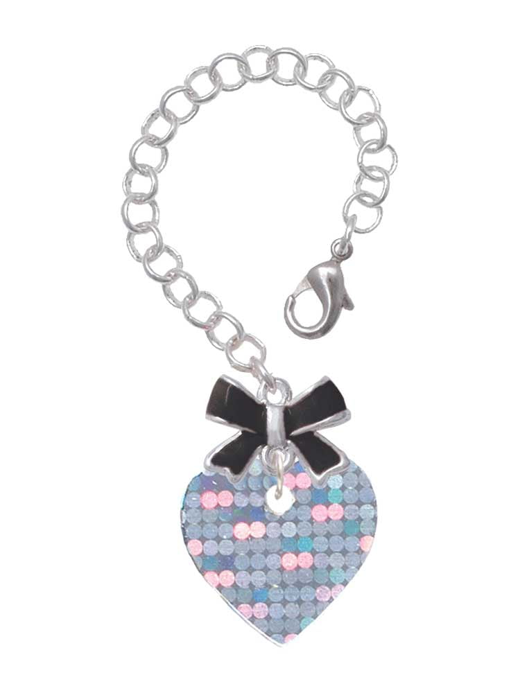Delight Jewelry Acrylic Small Hologram Heart - Silvertone Black Bow Charm Accessory for Tumblers and Thermal Cups