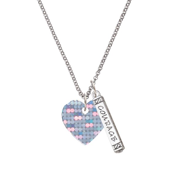 Delight Jewelry Acrylic Small Hologram Heart Silvertone Courage Strength Wisdom Honesty Bar Charm Necklace, 23"