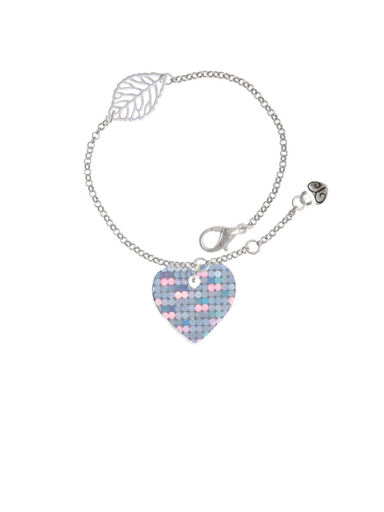 Delight Jewelry Acrylic Small Hologram Heart - Silvertone Leaf Delicate Bracelet, 6.25+1.75"