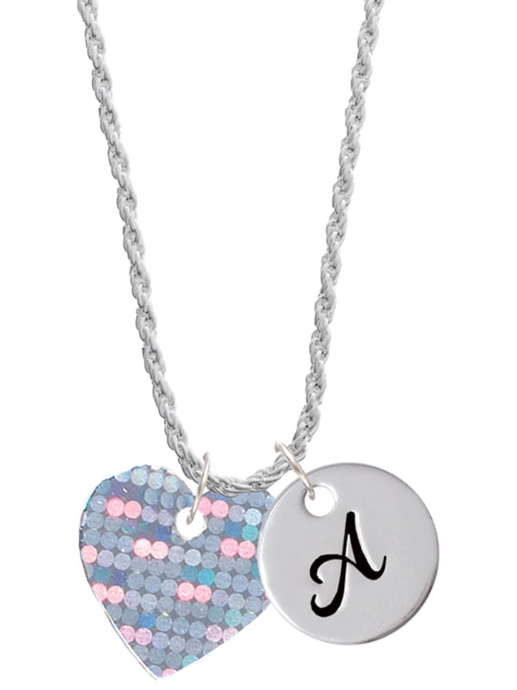 Delight Jewelry Acrylic Small Hologram Heart Silvertone Script Initial Disc - A - Charm Necklace, 20"+3"