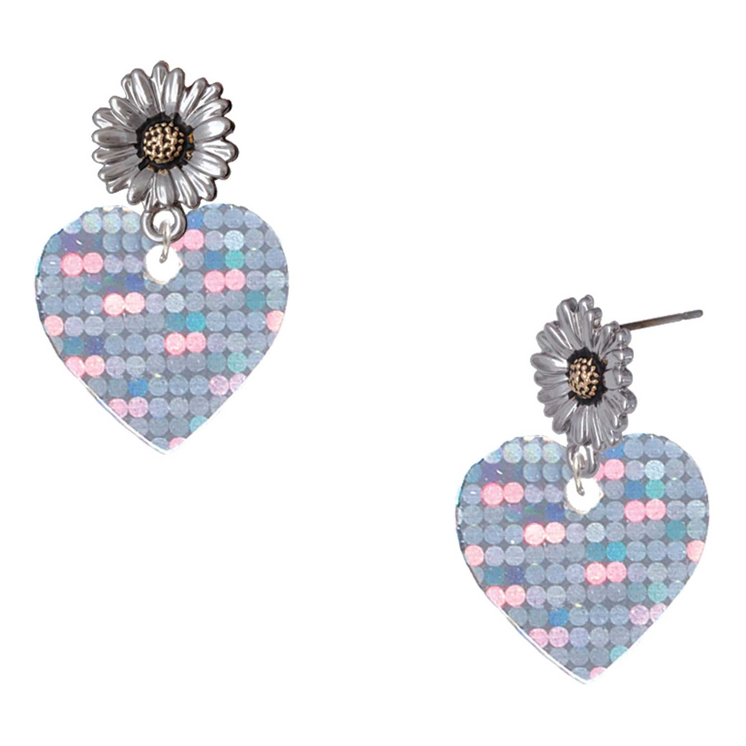 Delight Jewelry Acrylic Small Hologram Heart - Two-tone Daisy Flower Post Earrings