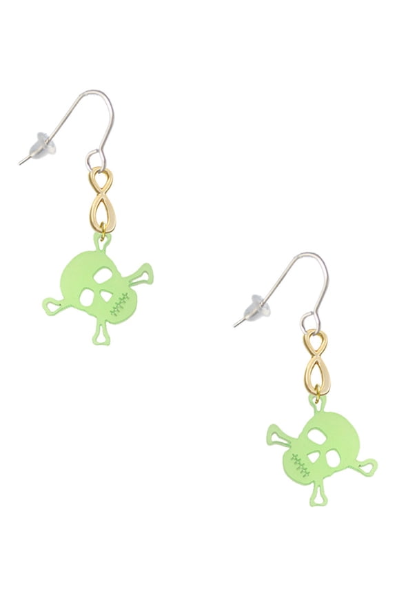 Acrylic Small Lime Green Skull Gold Tone Infinity French Earrings