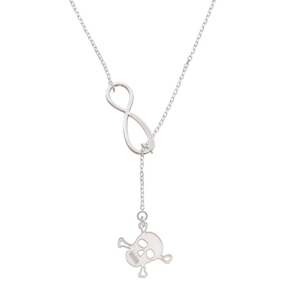 Delight Jewelry Acrylic Small Mirror Skull Silver tone Elegant Infinity Lariat Necklace