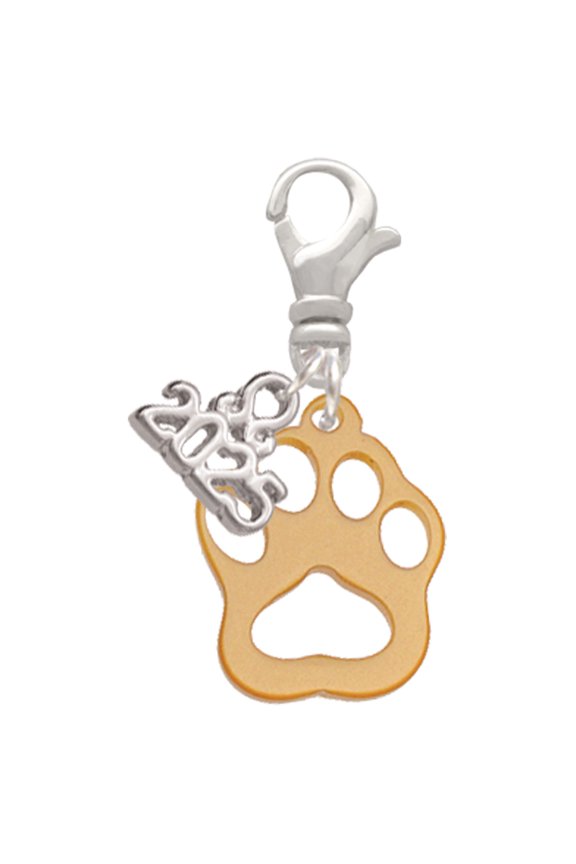 Acrylic Small Paw Gold-tone - Silver-tone Clip on Charm with Mini Year 2025