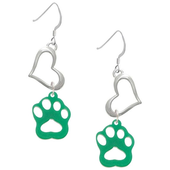Delight Jewelry Acrylic Small Paw Green Open Heart French Earrings
