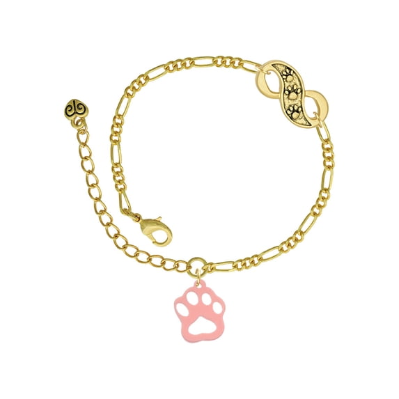 Delight Jewelry Acrylic Small Paw Light Pink Gold-tone Paw Infinity Link Chain Bracelet, 6"+2" Extender