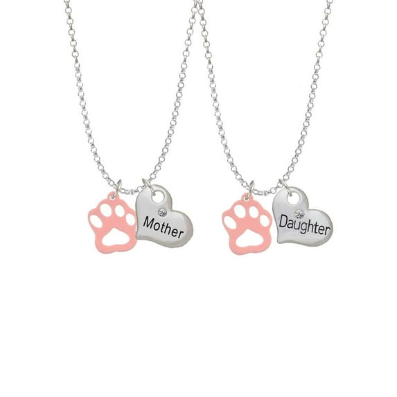 Delight Jewelry Acrylic Small Paw Light Pink Mother & Daughter Heart Necklaces (Set of 2), 19"+2"
