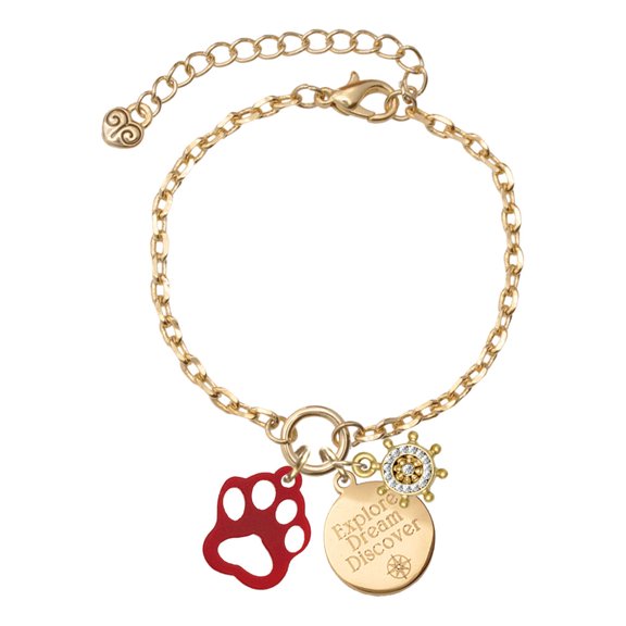 Delight Jewelry Acrylic Small Paw Maroon Goldtone Discover Dream Explore Zoey Charm Bracelet, 6.5+2" Extender