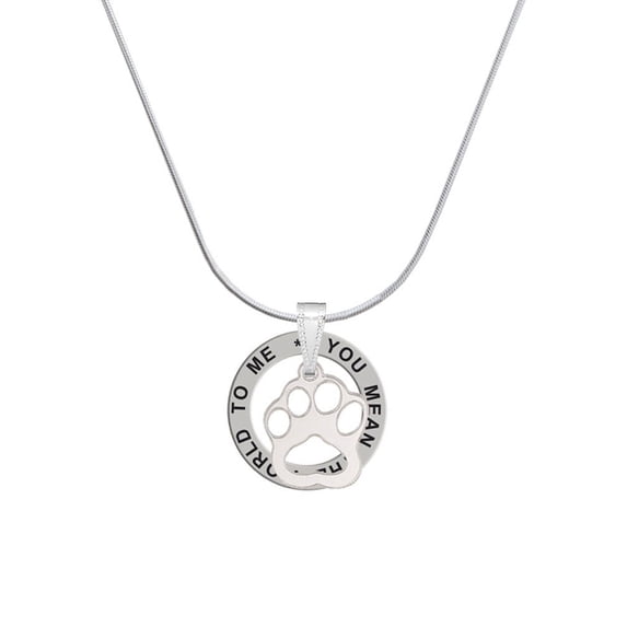Delight Jewelry Acrylic Small Paw Mirror Silvertone Silver-tone You Mean the World to Me Ring Necklace, 18"