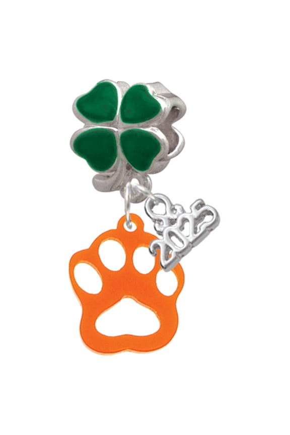 Acrylic Small Paw Orange - Good Luck Green Four Leaf Clover Charm Bead Dangle with Mini 2025