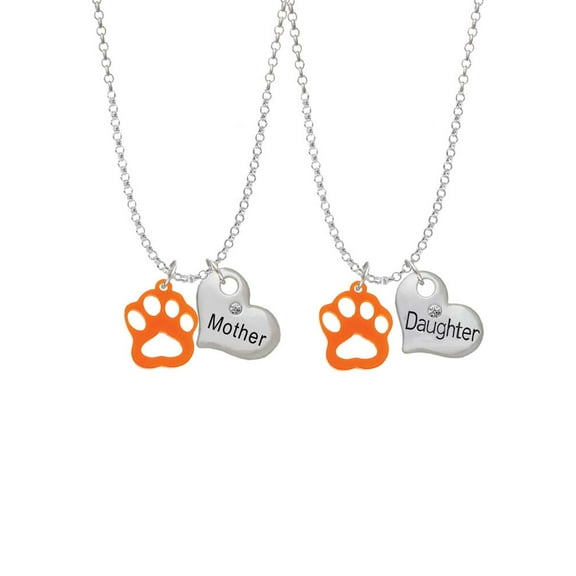 Delight Jewelry Acrylic Small Paw Orange Mother & Daughter Heart Necklaces (Set of 2), 19"+2"