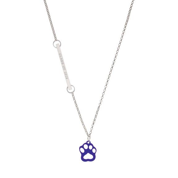 Delight Jewelry Acrylic Small Paw Purple - Silvertone Class of 2026 Delicate Bar Necklace, 18.75"