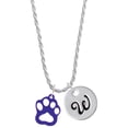thumbnail image 1 of Delight Jewelry Acrylic Small Paw Purple Silvertone Script Initial Disc - W - Charm Necklace, 20"+3", 1 of 4