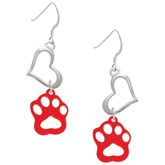 Delight Jewelry Acrylic Small Paw Red Open Heart French Earrings